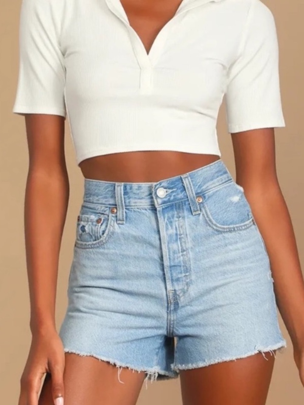 Levi's Light Wash High-Rise Frayed Denim Shorts
